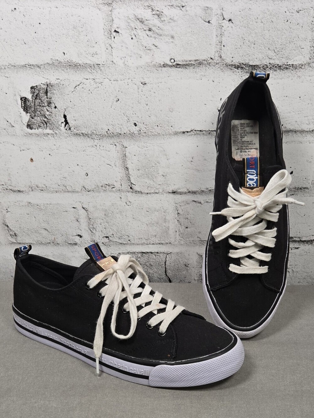 Roberto Cavalli Sport Canvas Sneakers Black Low Top Shoes US Men 10